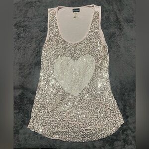 Daytrip tank top off white with gold sequins and lace heart size XS